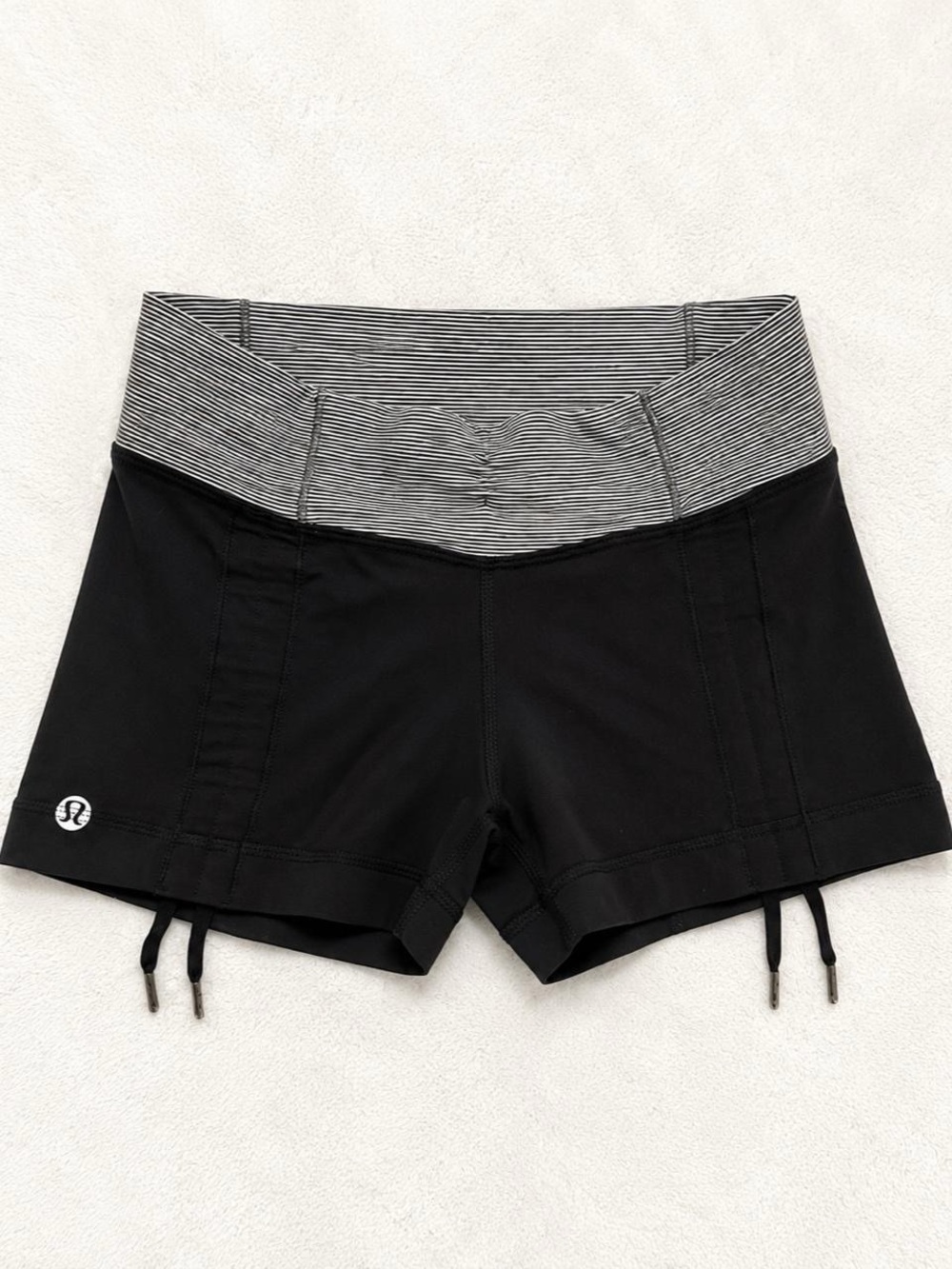 lululemon athletica Black Athletic Shorts with Striped Waistband